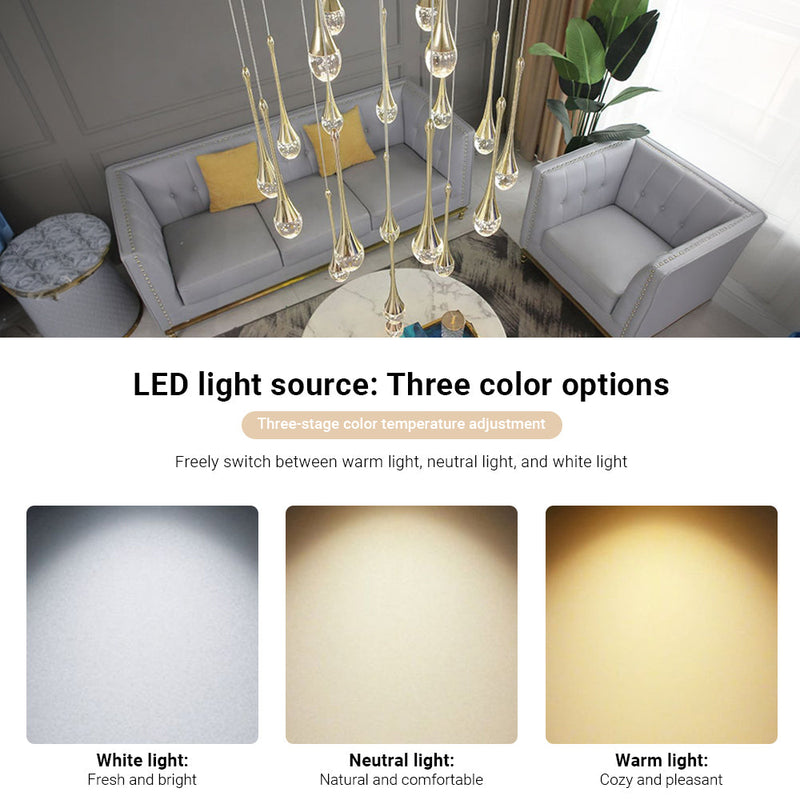 Staircase Raindrop Chandelier Modern 12/18-Light Gold Pendant CL-WDC