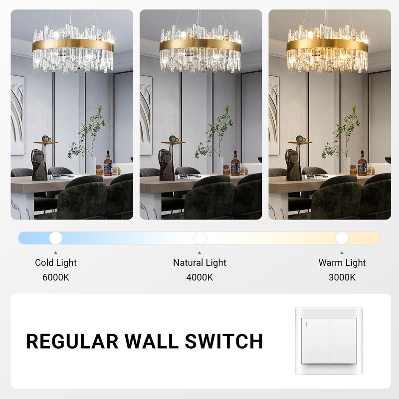 Modern Gold K9 Crystal Chandelier 12-Light Round Pendant CL-ICCR