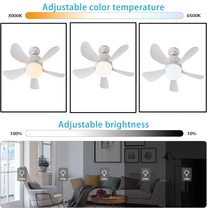 Quiet Socket Fan with Light 17" Ceiling 3-Color Dimmable LED CF-SFL5