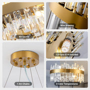 Modern Gold K9 Crystal Chandelier 12-Light Round Pendant CL-ICCR