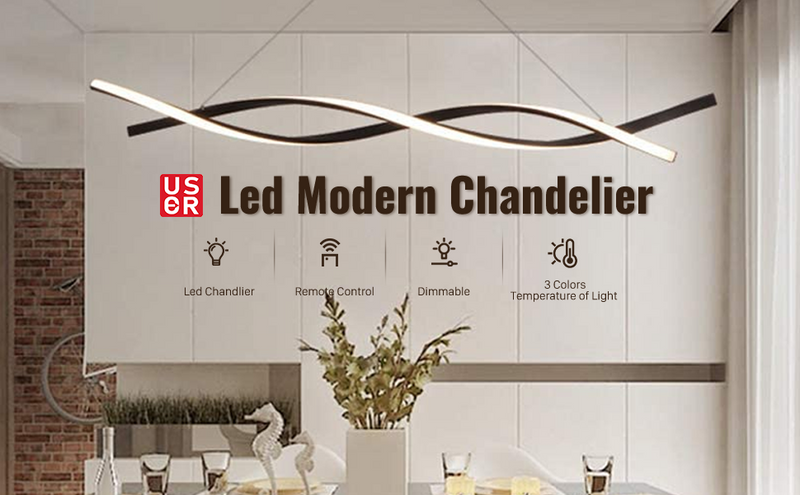 Linear Acrylic Chandeliers LED Modern Wave Black Island Light CL-DW