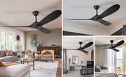 3 Wood Blades Black Ceiling Fan 60" Designer with Remote CF-6002