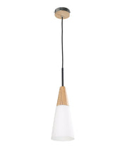 CLA Lighting FINN: Scandinavian Blonde Wood & Opal Glass Cone Pendant Lights - Long Cone / Ø130mm - CLA Lighting