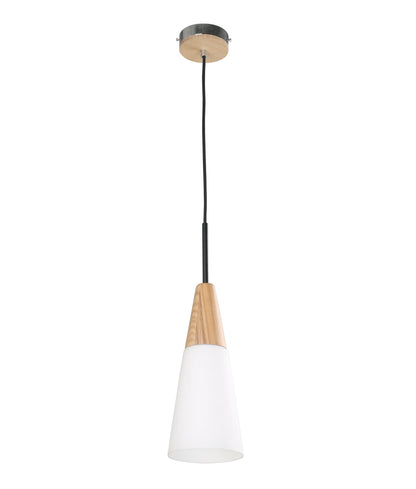 CLA Lighting FINN: Scandinavian Blonde Wood & Opal Glass Cone Pendant Lights - Long Cone / Ø130mm - CLA Lighting