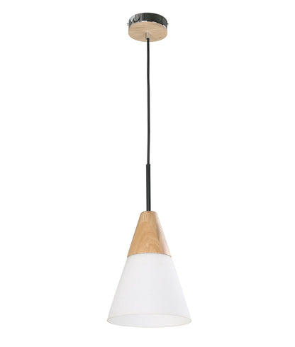 CLA Lighting FINN: Scandinavian Blonde Wood & Opal Glass Cone Pendant Lights - Medium Cone / Ø195mm - CLA Lighting