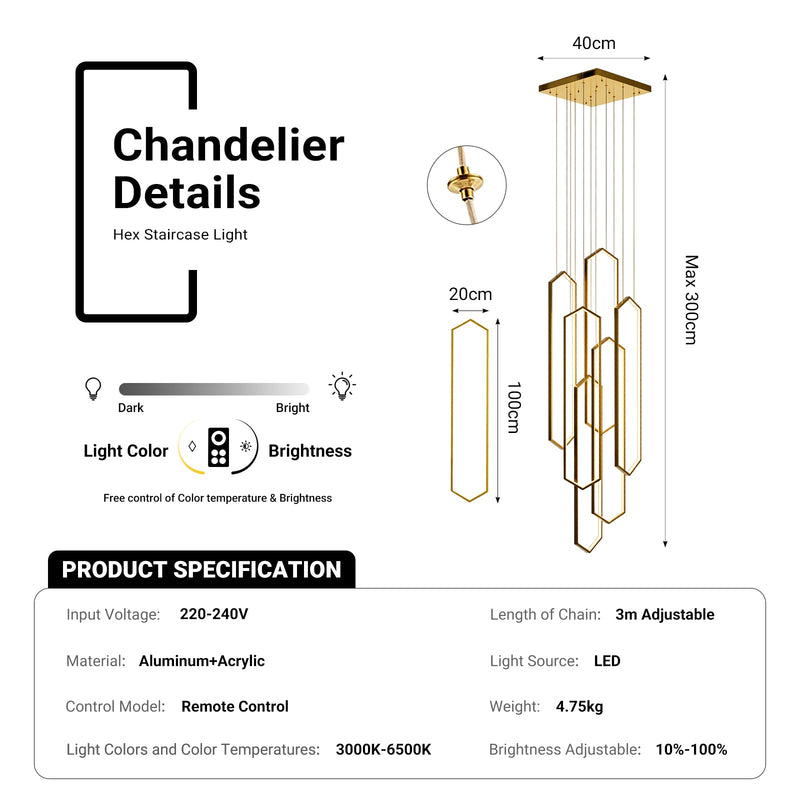 Large 6-Ring LED Chandelier Modern Dimmable Ceiling Light Foyer With Remote CL-HSL/CL-OSL