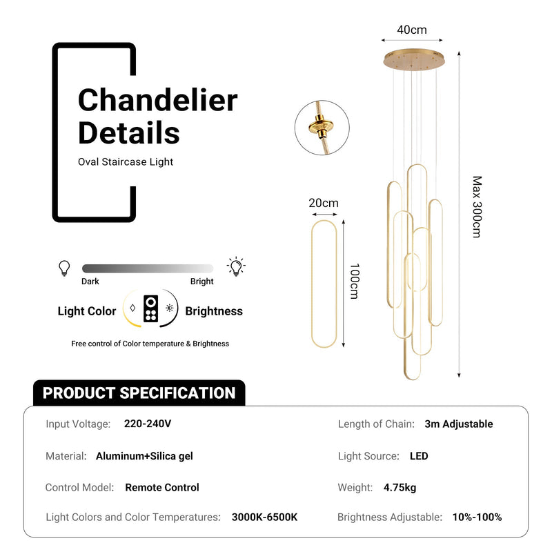 Large 6-Ring LED Chandelier Modern Dimmable Ceiling Light Foyer With Remote CL-HSL/CL-OSL