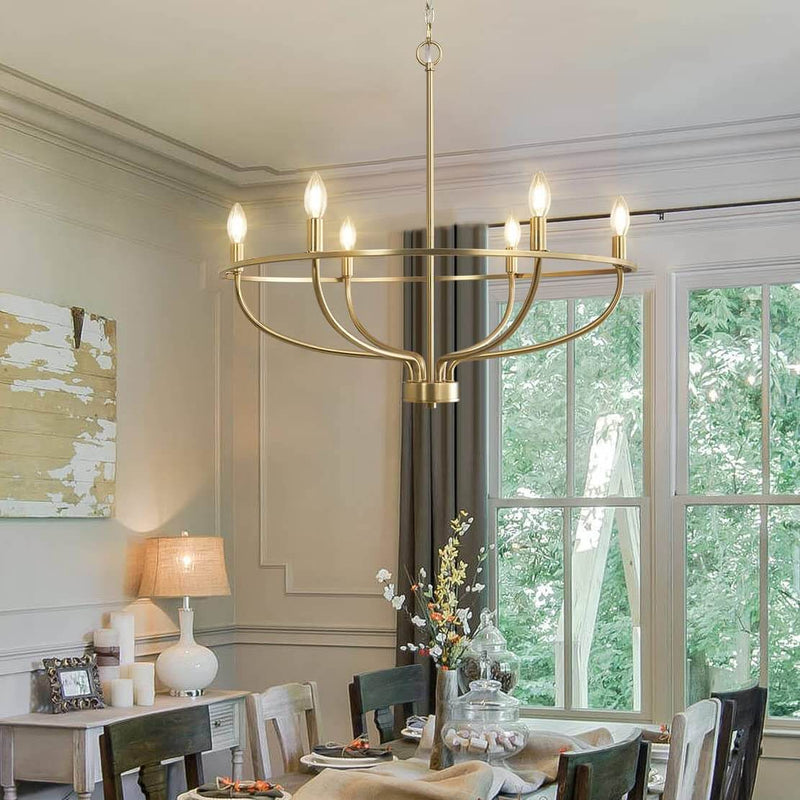6 Lights Candle Chandelier Gold Farmhouse & Industrial Pendant CL-6CD
