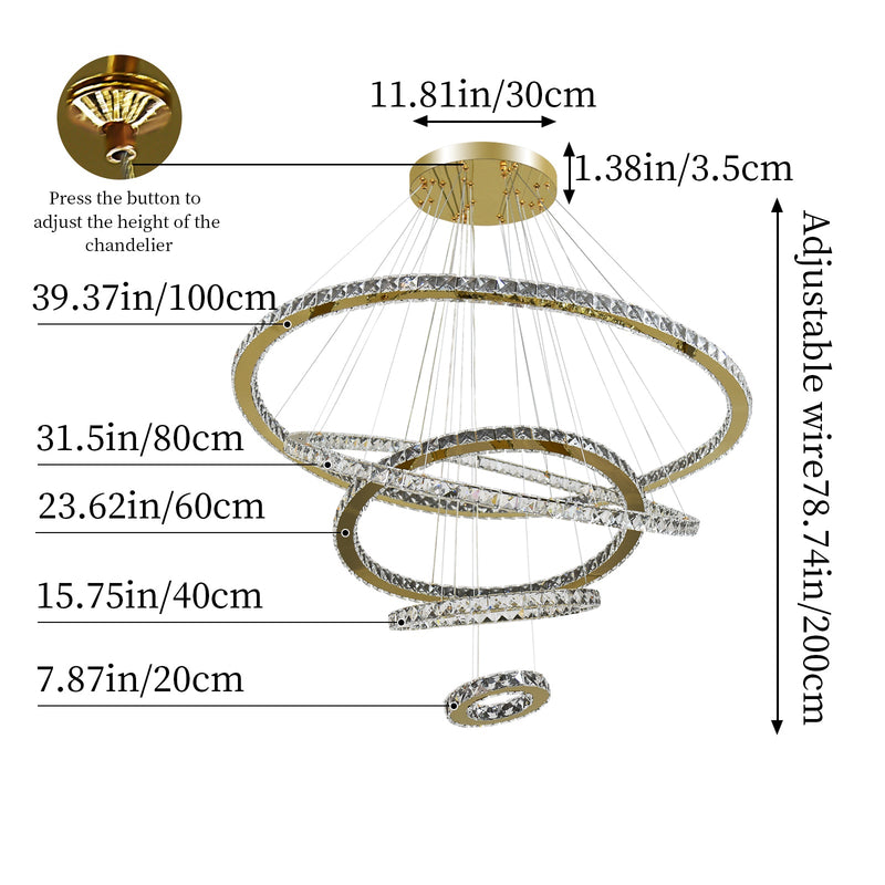 Maria 5-Ring Crystal Chandelier – Gold Finish - image 6