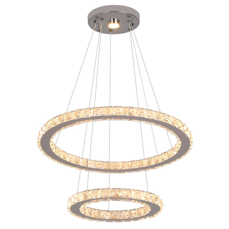 Macy 41W Tri-Colour Dimmable 2-Ring Crystal Pendant Light - image 2