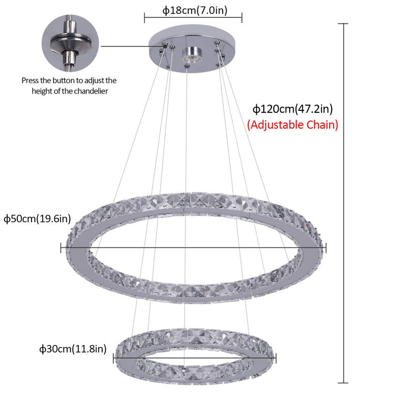 Macy 41W Tri-Colour Dimmable 2-Ring Crystal Pendant Light - image 9