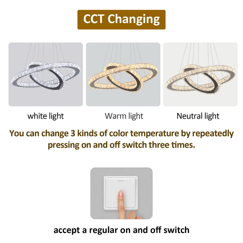 Macy 41W Tri-Colour Dimmable 2-Ring Crystal Pendant Light - image 7