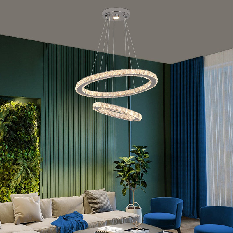 Macy 41W Tri-Colour Dimmable 2-Ring Crystal Pendant Light - image 17