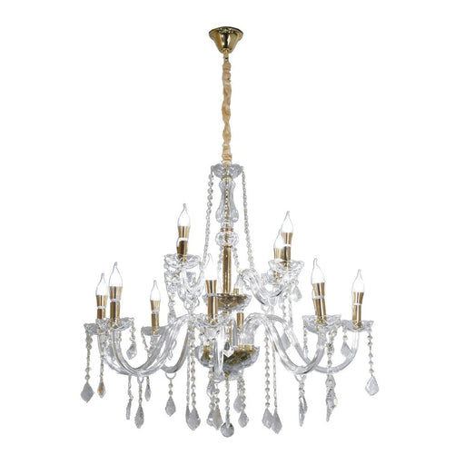 Amorette 12-Light Crystal Chandelier – 89cm – Gold Finish