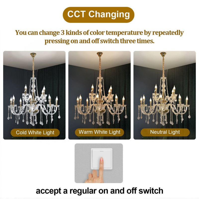 Amorette 12-Light Crystal Chandelier – 89cm – Gold Finish - image 4