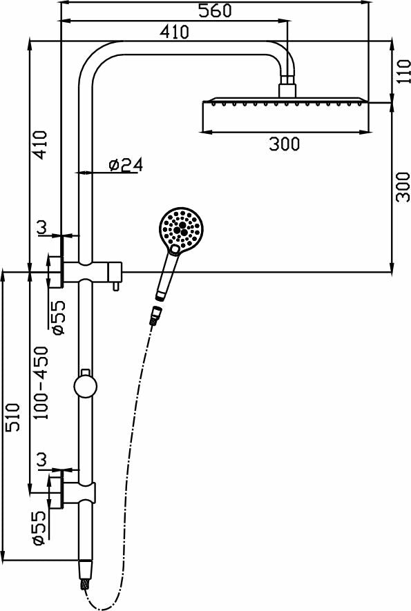 Ideal Shower System With Rail (Black) / IDSSR1 (B)