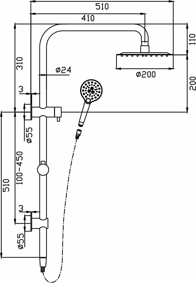 Ideal Shower System With Rail  (Brushed Nickel) / IDSSR2 (BN)