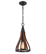 KHALEESI: Medieval Style Rustic Oak Dark Red Wood Bell Pendant Lights - Small - CLA Lighting