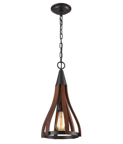 KHALEESI: Medieval Style Rustic Oak Dark Red Wood Bell Pendant Lights - Small - CLA Lighting