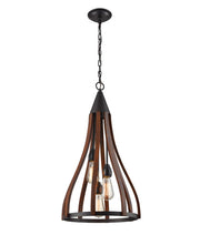 KHALEESI: Medieval Style Rustic Oak Dark Red Wood Bell Pendant Lights - Medium - CLA Lighting