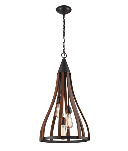 KHALEESI: Medieval Style Rustic Oak Dark Red Wood Bell Pendant Lights - Medium - CLA Lighting