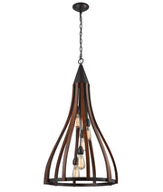KHALEESI: Medieval Style Rustic Oak Dark Red Wood Bell Pendant Lights - Large - CLA Lighting