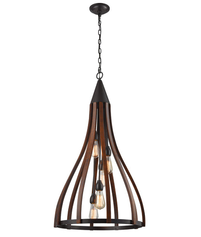 KHALEESI: Medieval Style Rustic Oak Dark Red Wood Bell Pendant Lights - Large - CLA Lighting