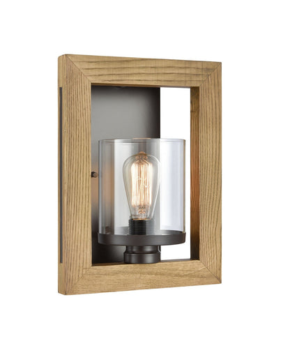 METI: Warm Chestnut Wood Frame Clear Glass Shade Interior Wall Light - Warm Chestnut Wood / Clear Glass - CLA Lighting