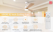 52'' Ceiling Fan with Light White&Brown with Remote Control CF-5204