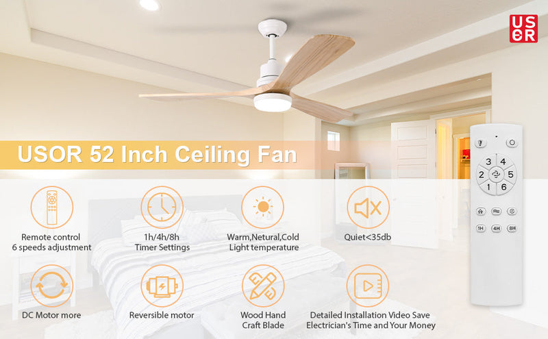 52'' Ceiling Fan with Light White&Brown with Remote Control CF-5204