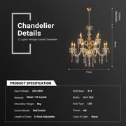 12 Lights Crystal Chandelier Large Ceiling Pendant Light CL-NCC12