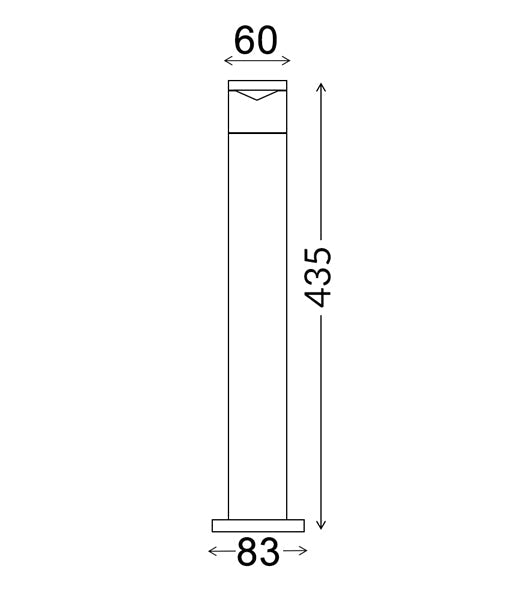 CLA Lighting PHARE SS316 surface mounted bollard dimensions diagram 435mm