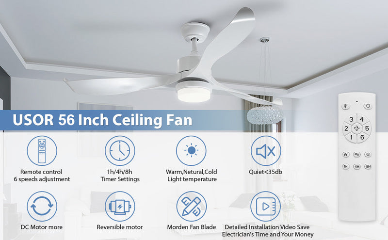 56'' Ceiling Fan with Light Designer Pure White  ABS Blades CF-5605