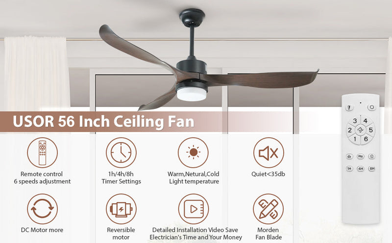 56" Ceiling Fan with Light Designer Black&Brown ABS Blades CF-5601