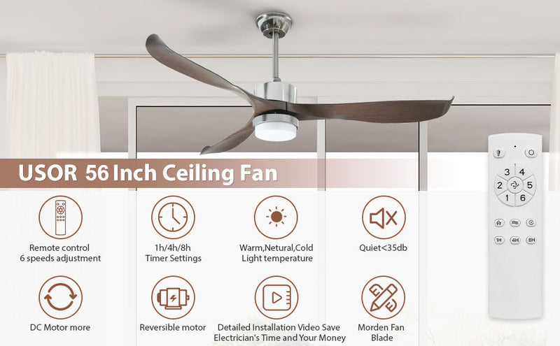 56" Ceiling Fan with Light Designer Silver&Brown ABS Blades CF-5603
