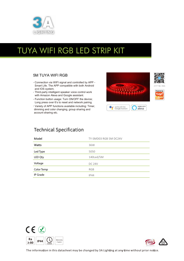 3A Lighting Smart RGB LED Strip Kit Wi-Fi