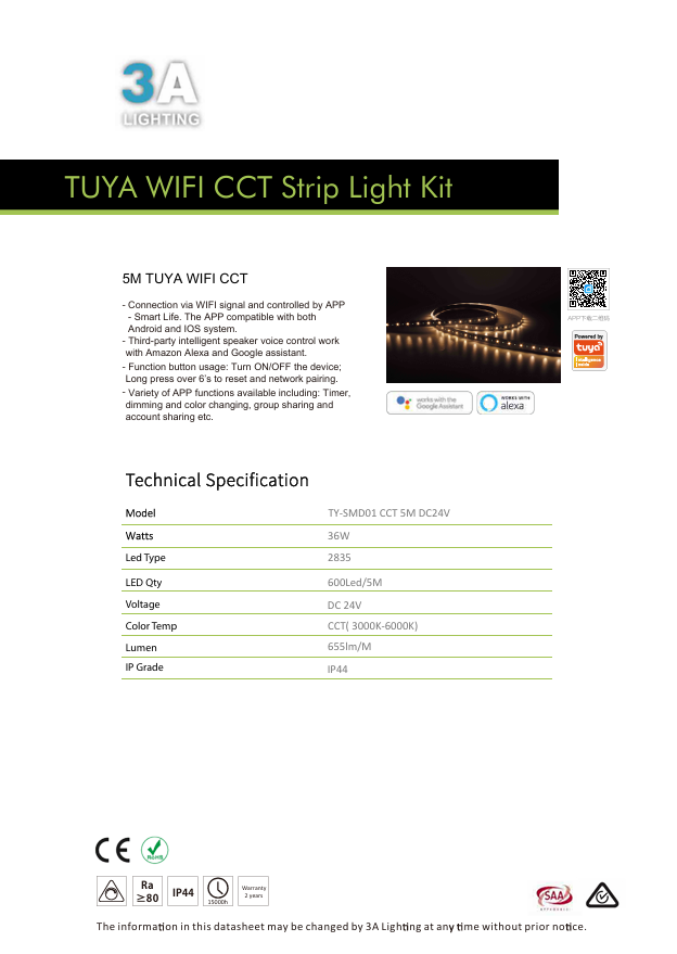 3A Lighting Smart Tricolour LED Strip Kit Wi-Fi