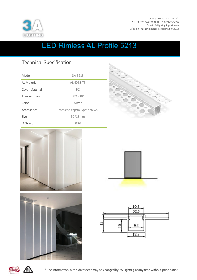 3A Lighting Plasterboard Recessed LED Channel 3M