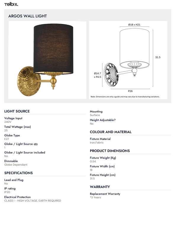 Telbix ARGOS WALL LIGHT