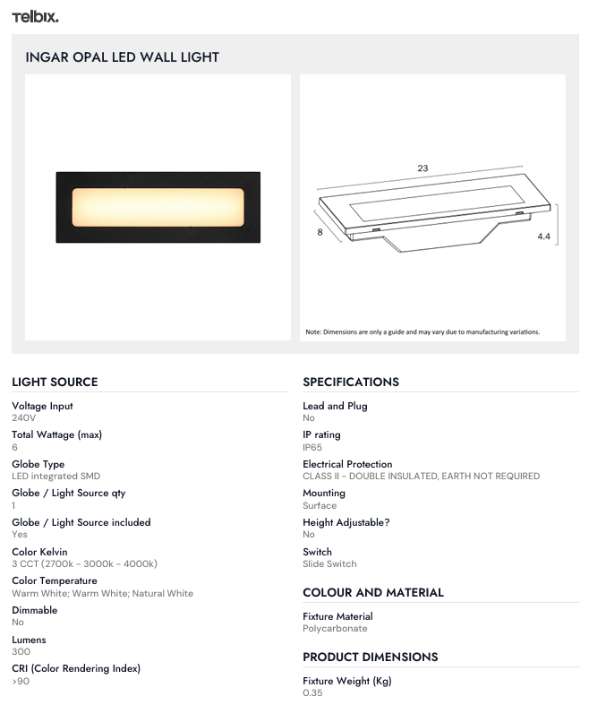 Telbix INGAR OPAL LED WALL LIGHT