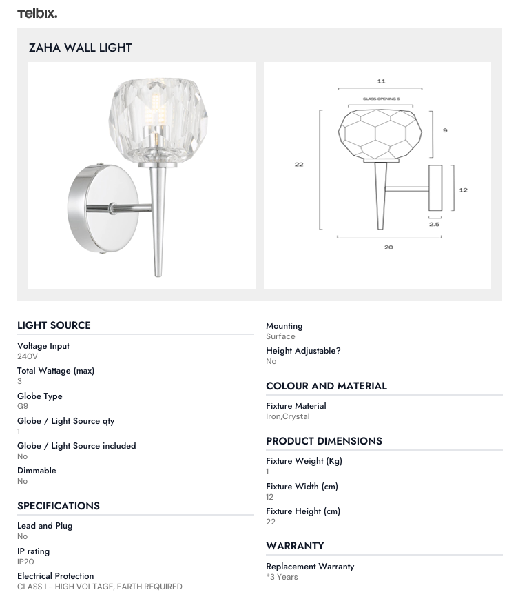 Telbix ZAHA WALL LIGHT