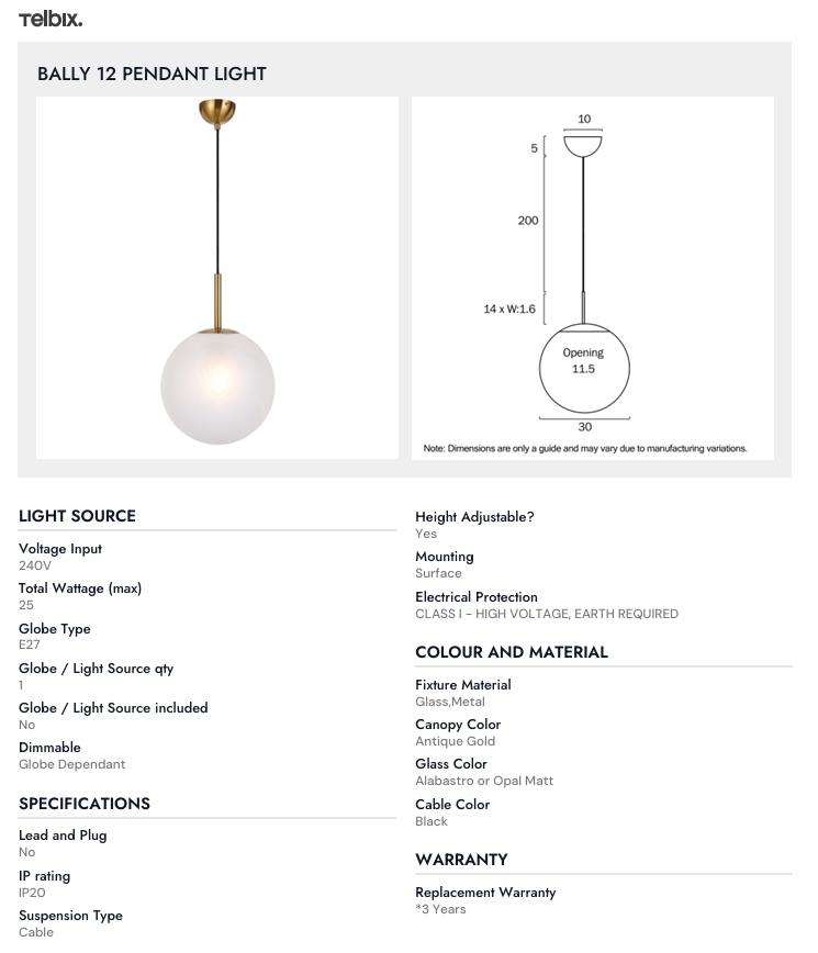 Telbix BALLY 12 PENDANT LIGHT