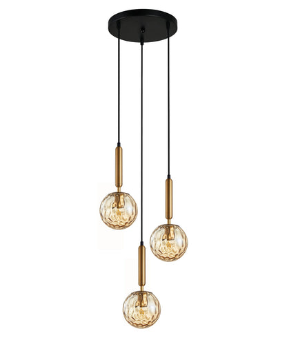 TRATTINO: Interior Bronze Amber / Smokey Black Spherical Glass Multiple Round Base Pendant Lights - Bronze Amber - CLA Lighting