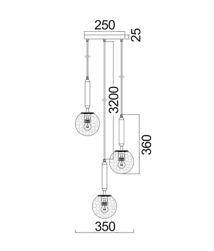 CLA Lighting TRATTINO round base pendant dimensions diagram