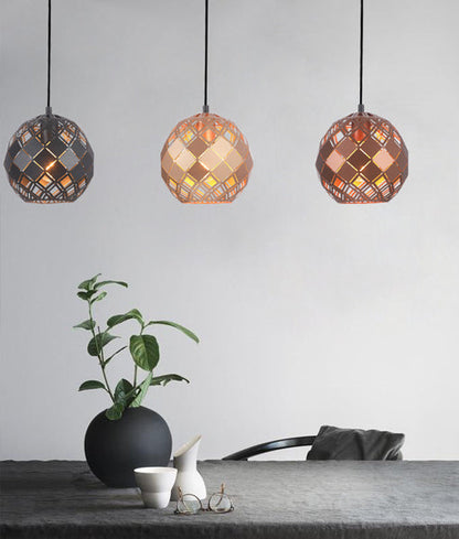 TUILE: Interior Small Embossed Tiled Iron Wine Glass Shape Pendant Lights application image - CLA Lighting