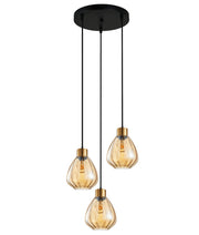 TULIP: Interior Bronze Amber / Smokey Black Wine Glass Ribbed Multiple Round Base Pendant Lights - Bronze Amber - CLA Lighting