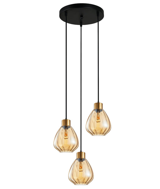 TULIP: Interior Bronze Amber / Smokey Black Wine Glass Ribbed Multiple Round Base Pendant Lights - Bronze Amber - CLA Lighting