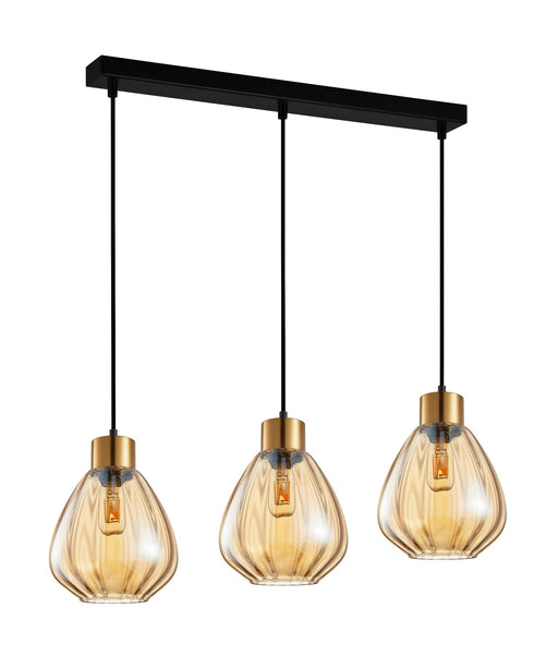 TULIP: Interior Bronze Amber / Smokey Black Wine Glass Ribbed Multiple Bar Base Pendant Lights - Bronze Amber - CLA Lighting