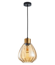 TULIP: Interior Bronze Amber / Smokey Black Wine Glass Ribbed Pendant Lights - Bronze Amber - CLA Lighting