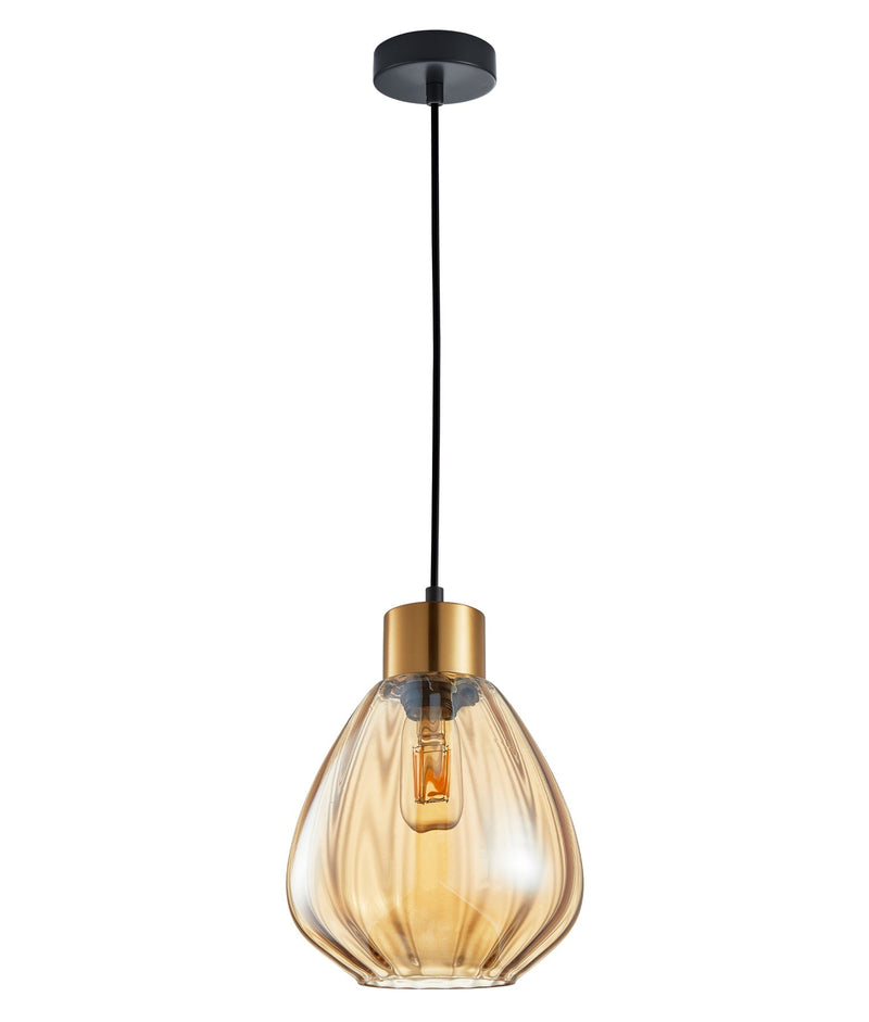 TULIP: Interior Bronze Amber / Smokey Black Wine Glass Ribbed Pendant Lights - Bronze Amber - CLA Lighting